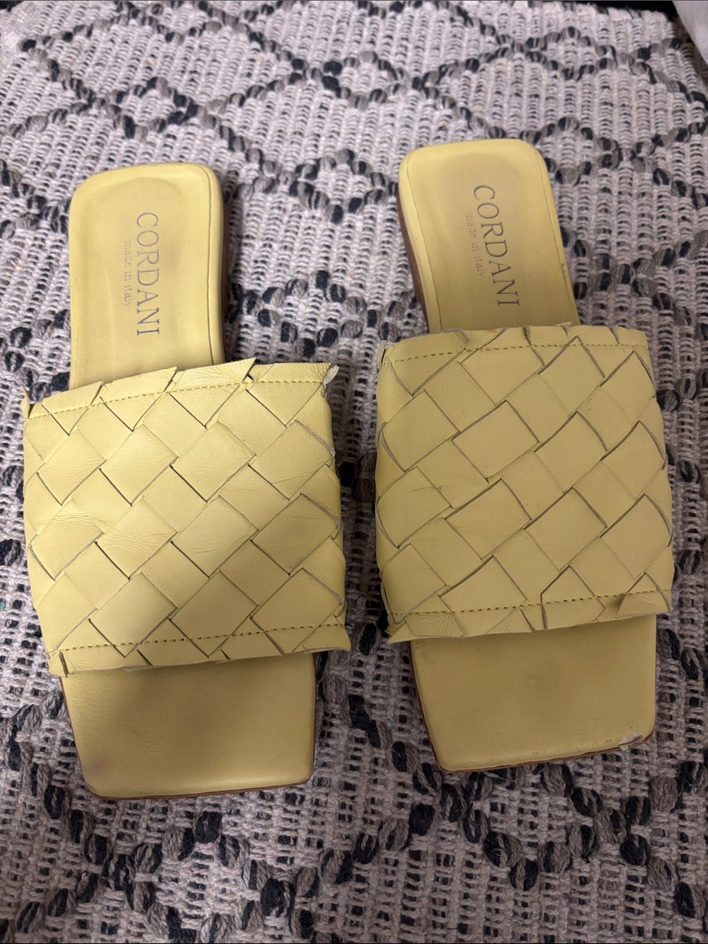 Cordani Pale Yellow Woven Slide Mules
